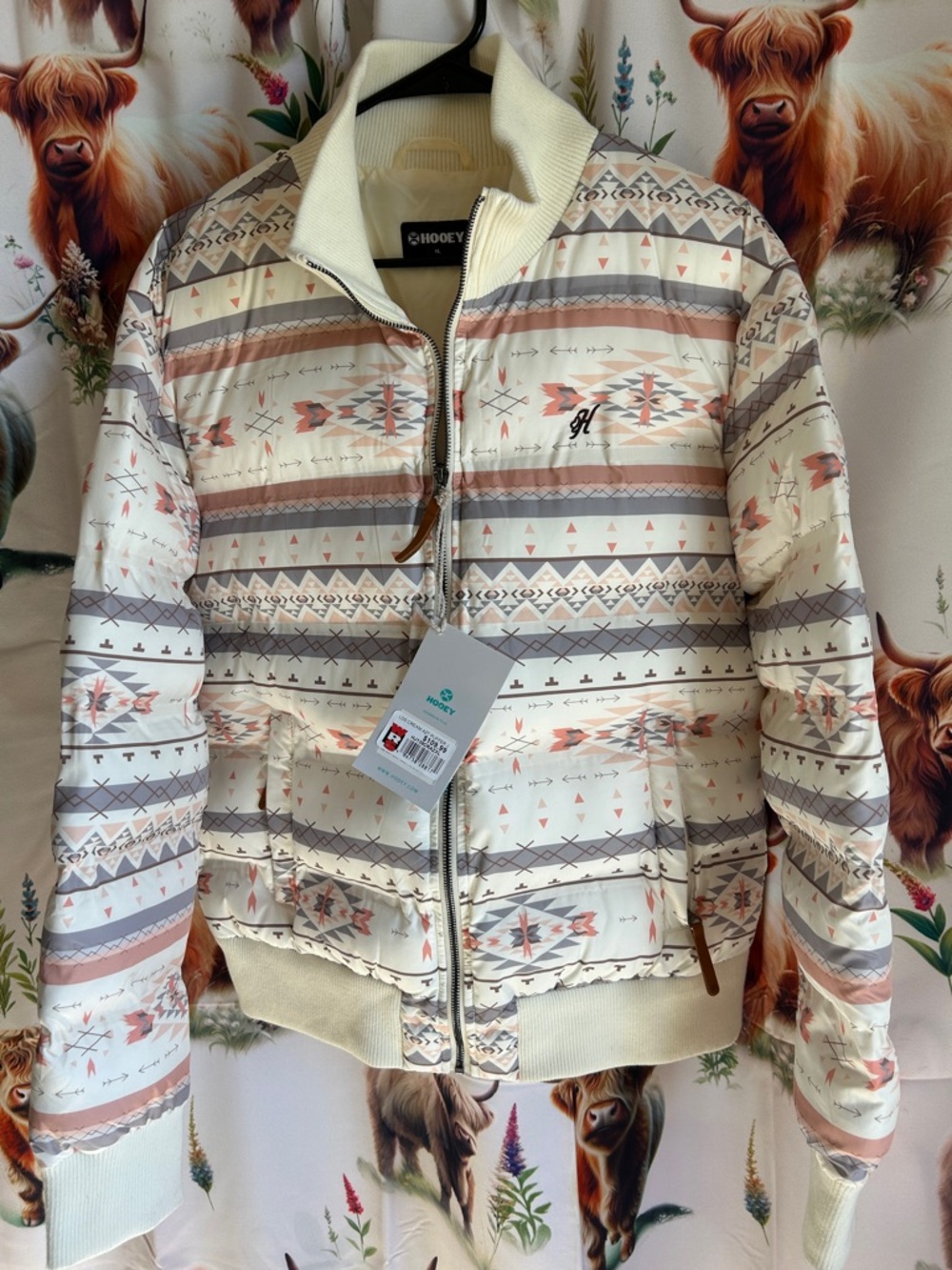 HOOEY Women’s Aztec Print Zip Up Puffer Jacket